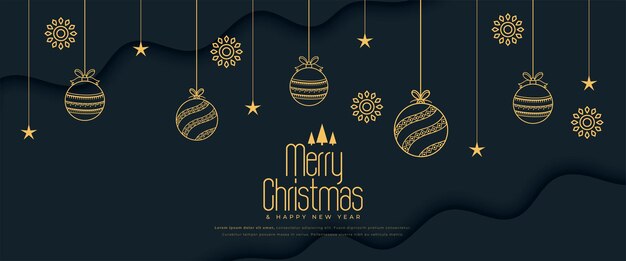 ¡Feliz Navidad! ¡Banderas de invitación festiva con adornos dorados colgados!