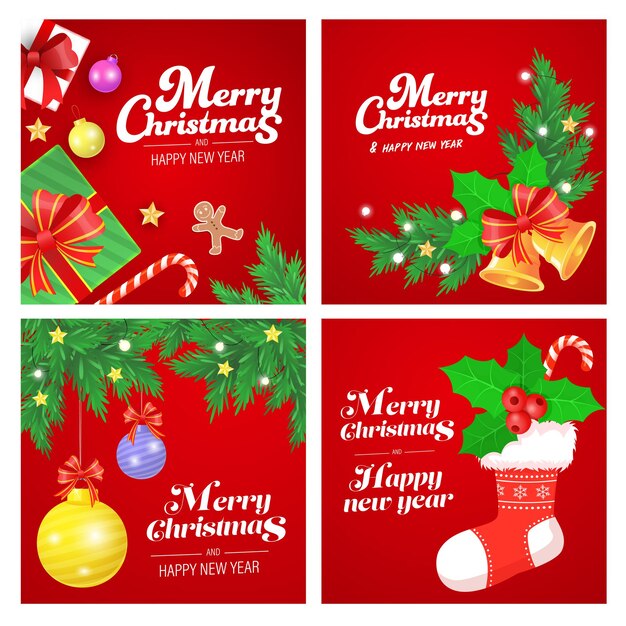 Feliz Navidad Banner Vector ilustración estilo moderno con caja de regalo, bola y bastón de caramelo. ensamblados en diseño gráfico, carteles publicitarios, volantes, pancartas, sitio web y celebración de tarjetas de invitación