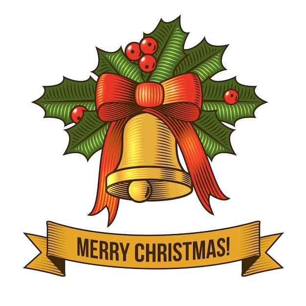 Feliz Navidad con campana retro ilustración