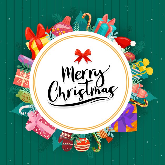 Feliz Navidad con coloridas cajas de regalo decoradas en círculos