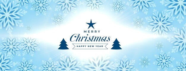 Feliz Navidad copos de nieve azules diseño de pancartas con estilo vector