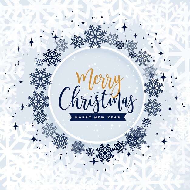Feliz navidad copos de nieve en círculo marco