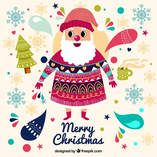 Feliz navidad dibujado a mano con santa claus