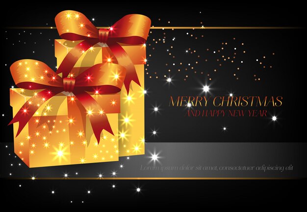 Feliz Navidad con diseño de cartel de cajas de regalo amarillo