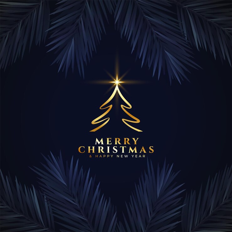 Vector gratuito feliz navidad dorada con diseño de árbol de navidad en la ilustración de vector de fondo oscuro