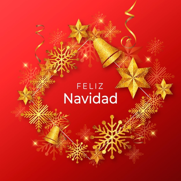 Feliz navidad dorada realista