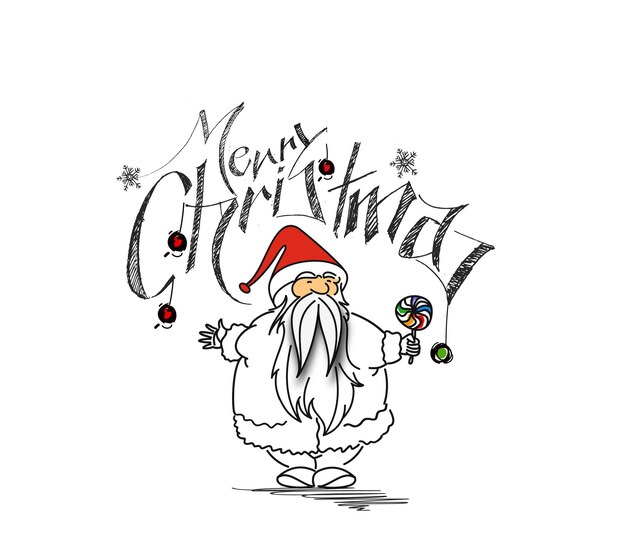 ¡Feliz Navidad! Estilo de dibujos animados divertido Santa Claus sosteniendo dulces, ilustración vectorial