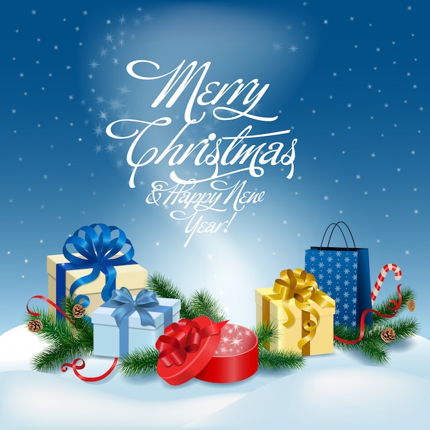 Feliz Navidad y feliz año nuevo tarjeta de felicitación ilustración vectorial.