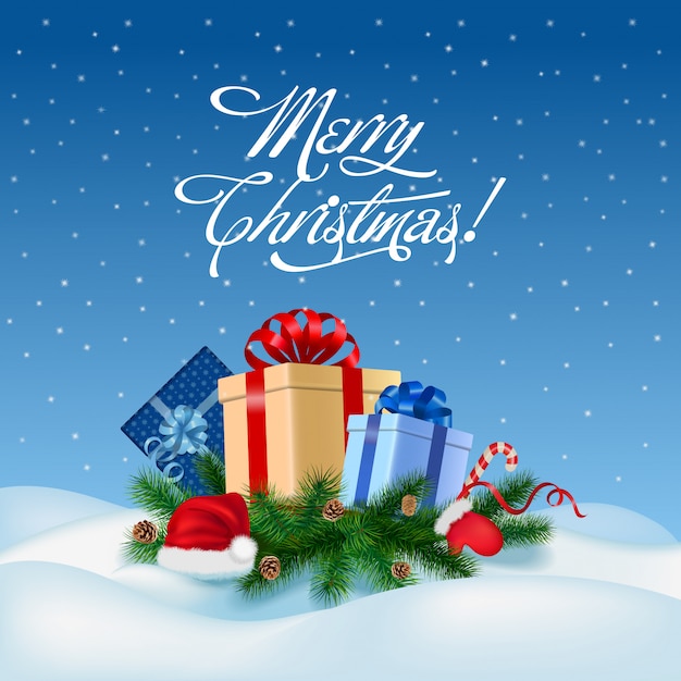 Feliz Navidad y feliz año nuevo tarjeta de felicitación ilustración vectorial.
