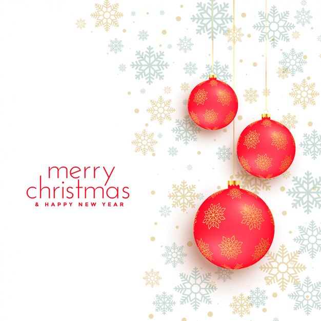 Feliz navidad fondo blanco con decoración de bolas rojas