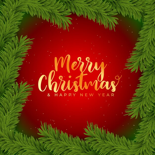 Feliz navidad fondo con decoración de hojas de árbol de navidad
