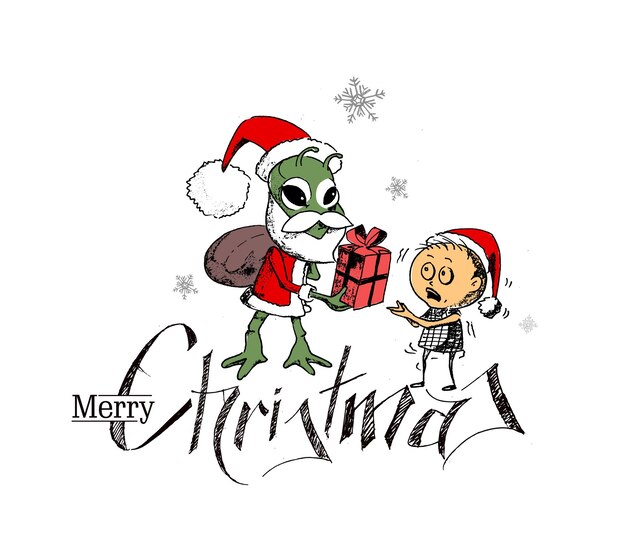 Feliz Navidad de fondo - dibujo incompleto de la mano del estilo de dibujos animados de un niño pequeño divertido con gorro de Papá Noel, ilustración vectorial