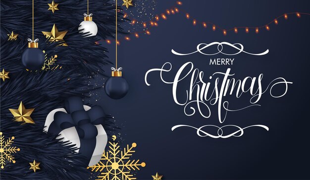 Feliz navidad fondo realista con letras ornamentales navideñas