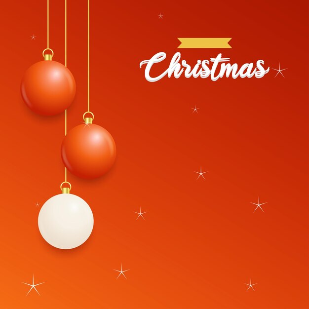 Feliz Navidad Fondo rojo con bolas colgantes blancas y rojas Carteles de Navidad horizontales Tarjetas de felicitación Ilustración vectorial
