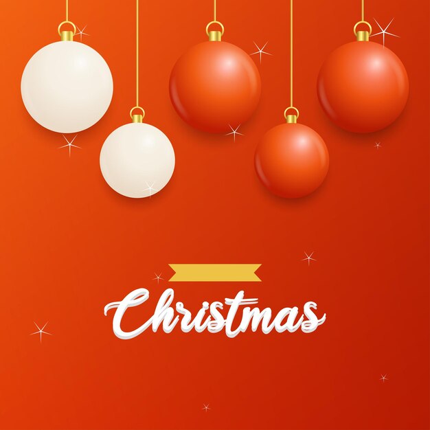 Feliz Navidad Fondo rojo con bolas colgantes blancas y rojas Carteles de Navidad horizontales Tarjetas de felicitación Ilustración vectorial
