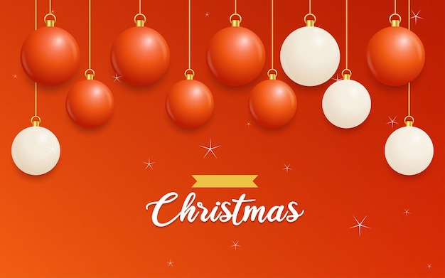 Vector gratuito feliz navidad fondo rojo con bolas colgantes blancas y rojas carteles de navidad horizontales tarjetas de felicitación ilustración vectorial