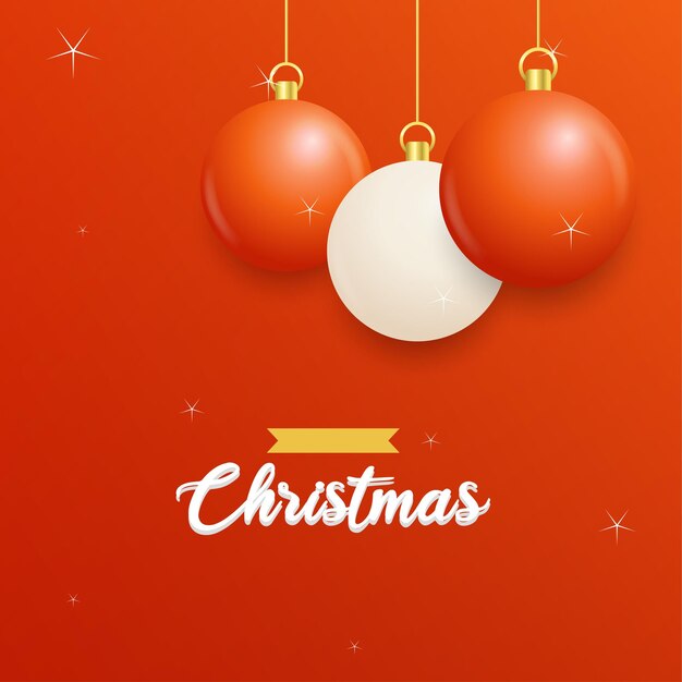Feliz Navidad Fondo rojo con bolas colgantes blancas y rojas Carteles de Navidad horizontales Tarjetas de felicitación Ilustración vectorial
