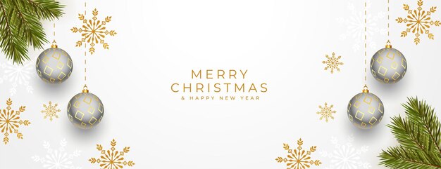 Feliz navidad hermosa pancarta con bola realista y abeto.