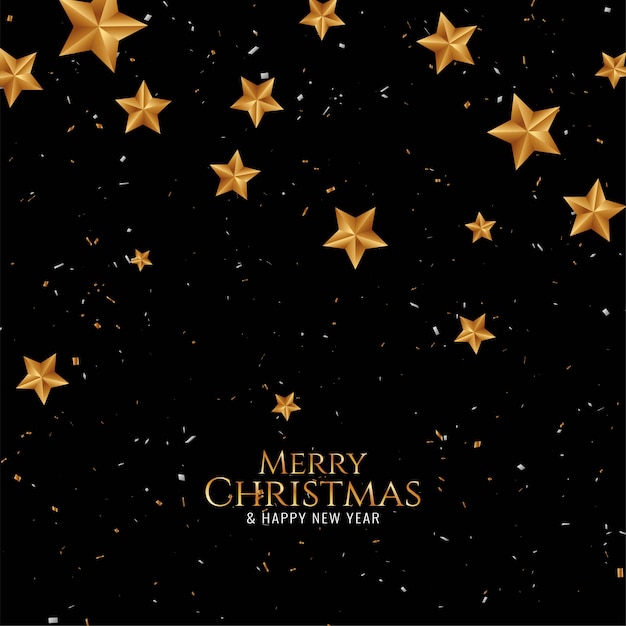 Vector gratuito feliz navidad hermosa tarjeta con estrellas doradas