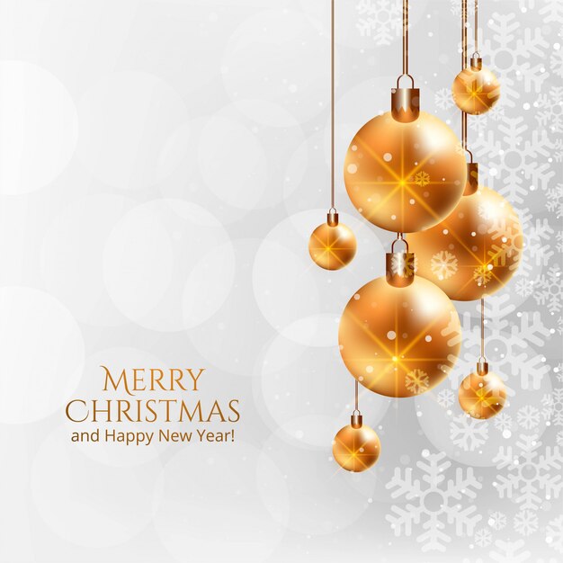 Feliz navidad hermosa tarjeta de felicitación con bolas realistas