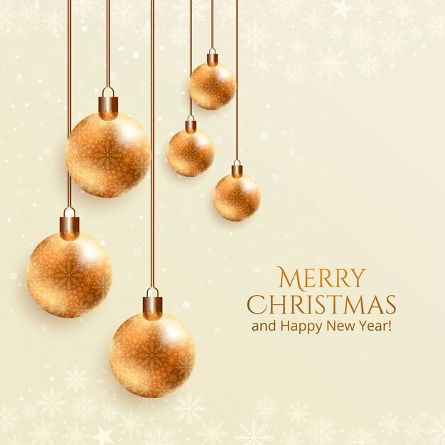 Feliz navidad hermosa tarjeta de felicitación con bolas realistas