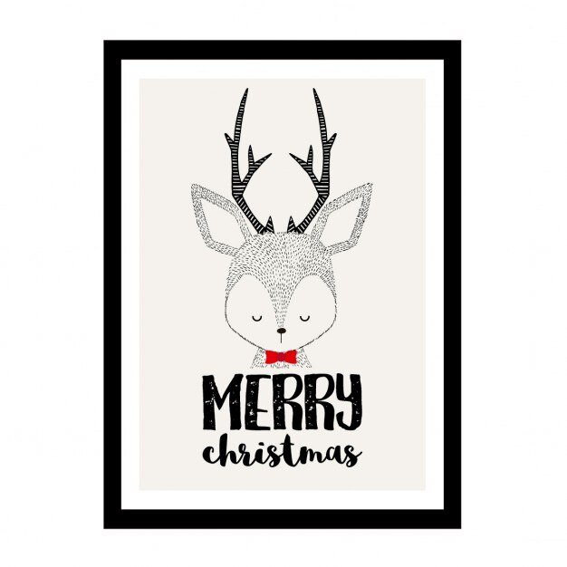 Feliz navidad, lindo reno en un marco