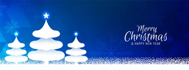 Feliz Navidad moderna bandera azul de fondo