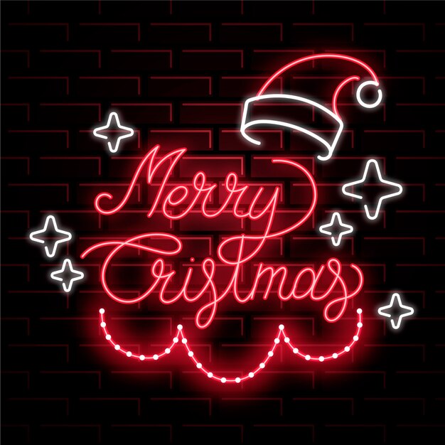 Feliz navidad de neón con gorro de santa