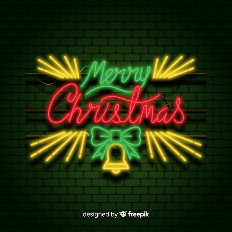 Vector gratuito feliz navidad con el neón.