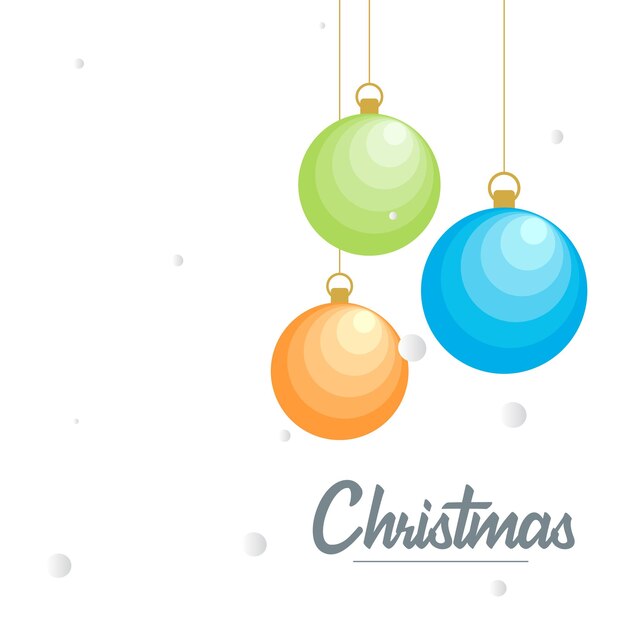 Feliz Navidad plana Elementos de bola decorativos brillantes que cuelgan Ilustración de fondo vectorial