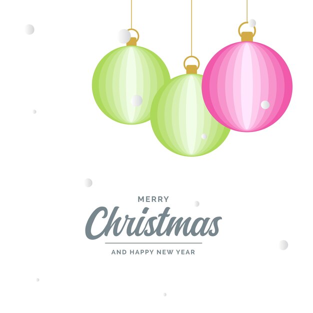 Feliz Navidad plana Elementos de bola decorativos brillantes que cuelgan Ilustración de fondo vectorial