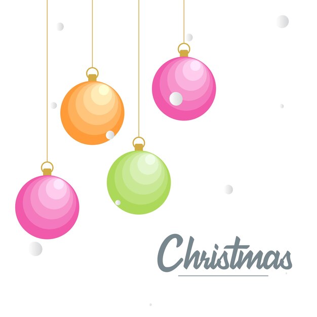 Feliz Navidad plana Elementos de bola decorativos brillantes que cuelgan Ilustración de fondo vectorial