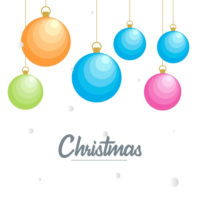 Feliz Navidad plana Elementos de bola decorativos brillantes que cuelgan Ilustración de fondo vectorial