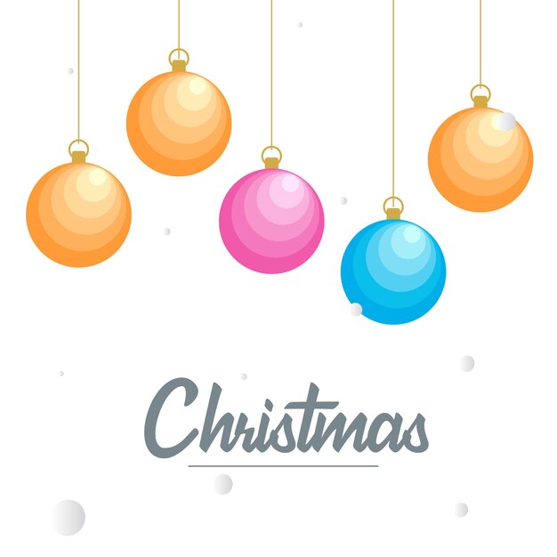 Feliz Navidad plana Elementos de bola decorativos brillantes que cuelgan Ilustración de fondo vectorial