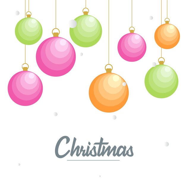 Feliz Navidad plana Elementos de bola decorativos brillantes que cuelgan Ilustración de fondo vectorial