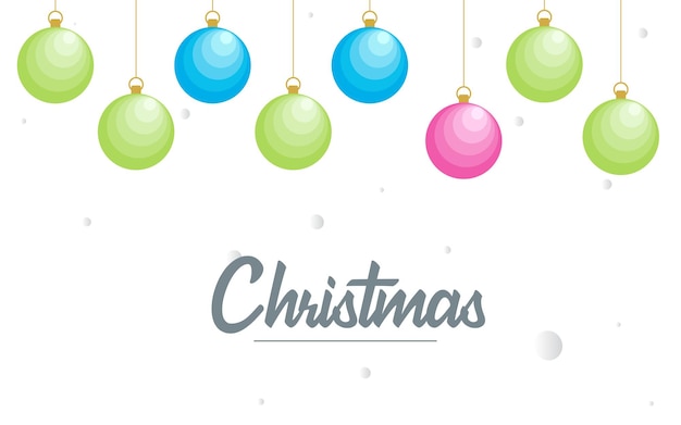 Feliz Navidad plana Elementos de bola decorativos brillantes que cuelgan Ilustración de fondo vectorial