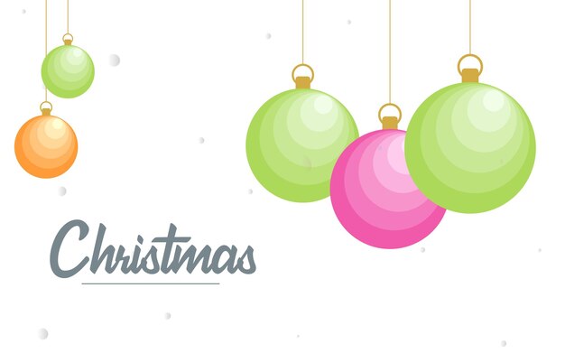 Feliz Navidad plana Elementos de bola decorativos brillantes que cuelgan Ilustración de fondo vectorial