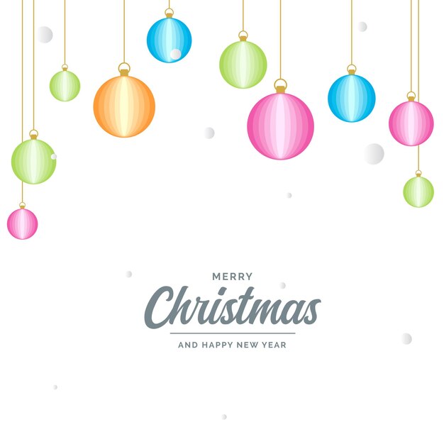Feliz Navidad plana Elementos de bola decorativos brillantes que cuelgan Ilustración de fondo vectorial