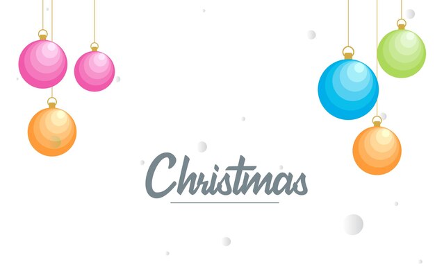 Feliz Navidad plana Elementos de bola decorativos brillantes que cuelgan Ilustración de fondo vectorial