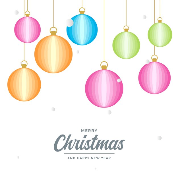 Feliz Navidad plana Elementos de bola decorativos brillantes que cuelgan Ilustración de fondo vectorial