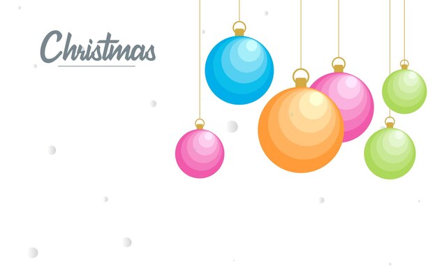 Feliz Navidad plana Elementos de bola decorativos brillantes que cuelgan Ilustración de fondo vectorial