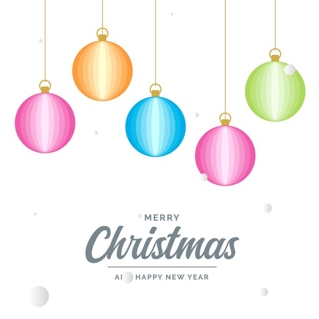 Feliz Navidad plana Elementos de bola decorativos brillantes que cuelgan Ilustración de fondo vectorial