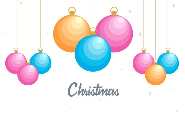 Feliz Navidad plana Elementos de bola decorativos brillantes que cuelgan Ilustración de fondo vectorial