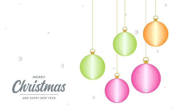Feliz Navidad plana Elementos de bola decorativos brillantes que cuelgan Ilustración de fondo vectorial