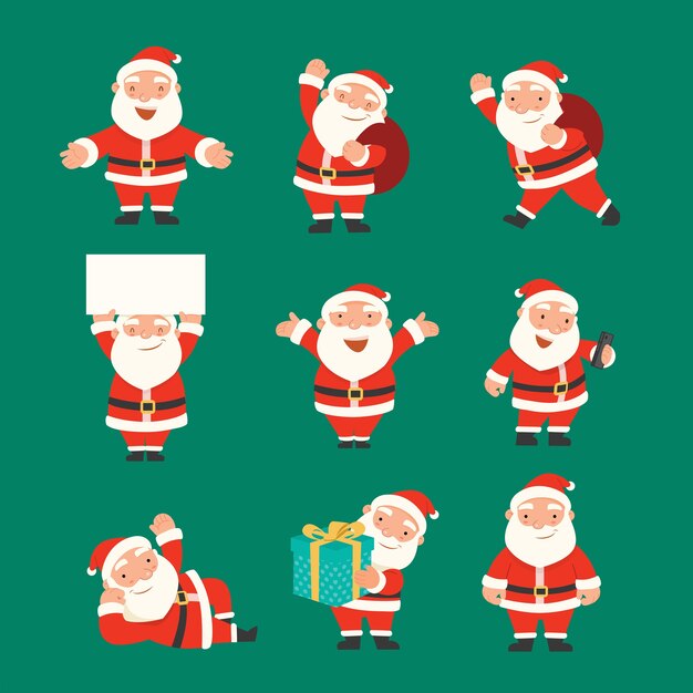 Feliz Navidad y próspero año nuevo con Santa Claus, juego de caracteres de Santa.