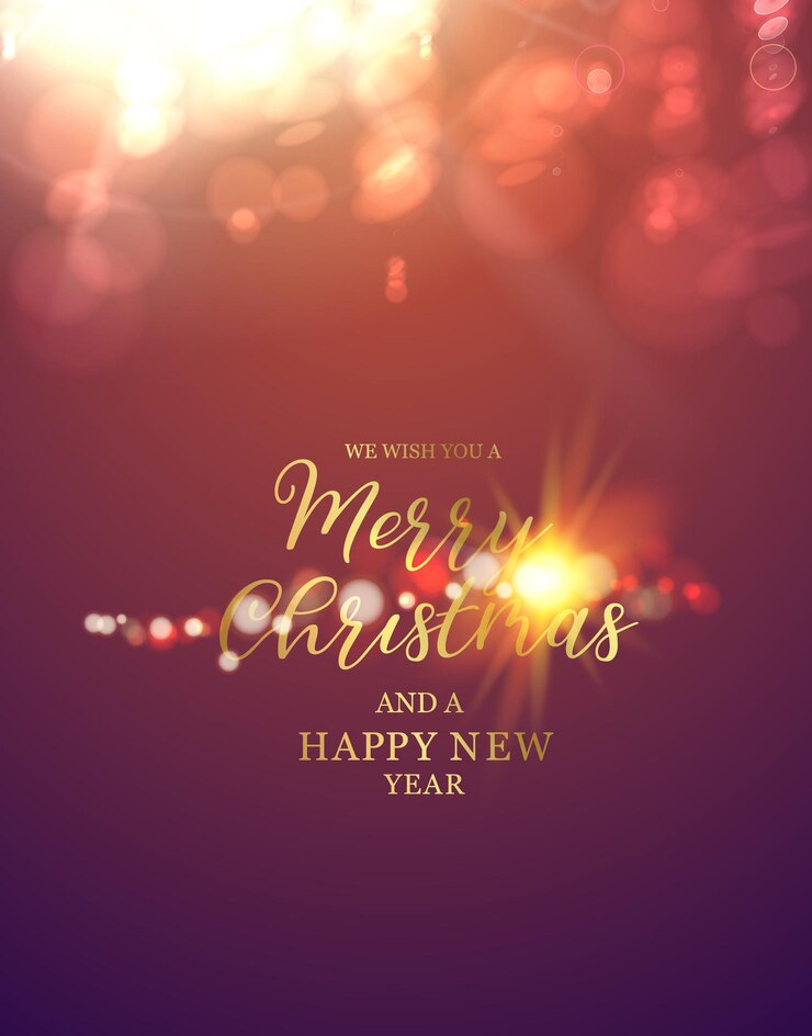 Feliz navidad y próspero año nuevo tarjeta de felicitación con luces brillantes