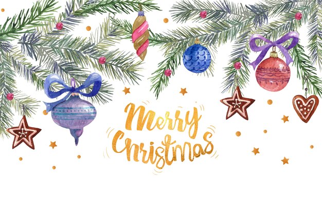 Feliz navidad saludo rodeado de decoración navideña