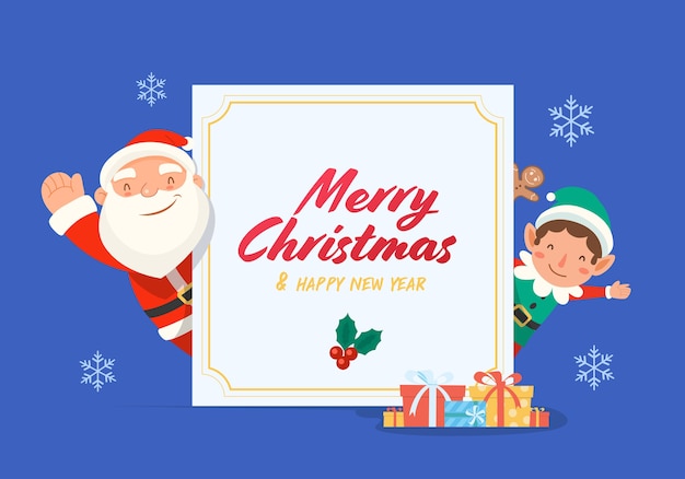 Feliz navidad con santa claus regalos plantilla tarjeta de felicitación