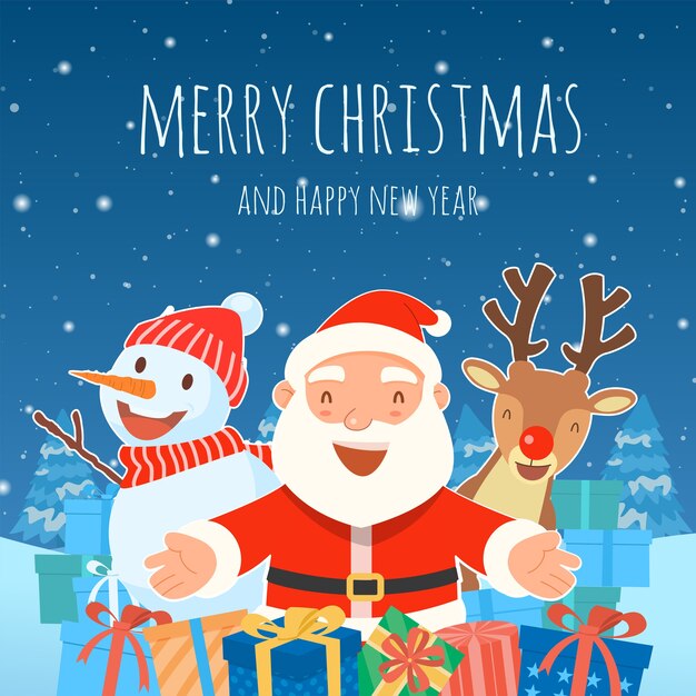 Feliz Navidad con Santa Claus Regalos Plantilla Tarjeta de felicitación