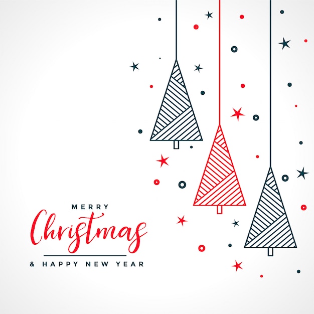 Feliz Navidad tarjeta blanca con árbol rojo y negro